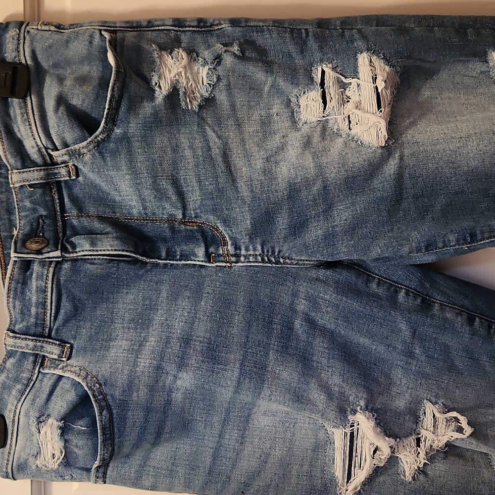 American Eagle Next Level Stretch 12 Short Blue Denim Distressed Jeggings Jeans - Picture 3 of 11